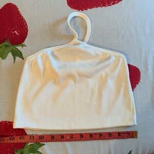 Asymmetrical White Ribbed Halter Top